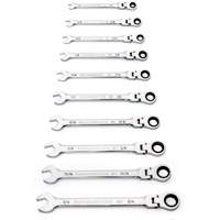 Jeu de cl&eacute;s SAE &agrave; 12 pans et 90 dents, T&ecirc;te articul&eacute;e/Combinaison &agrave; cliquet, 10 morceaux, Imp&eacute;rial TGS INDUSTRIEL