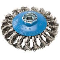 Brosse concave &agrave; fils nou&eacute;s torsad&eacute;s, Dia. 5", Fils 0,02", Arbre 5/8"-11, Aluminium/Acier inoxydable TGS INDUSTRIEL