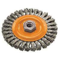 Brosse rotative &agrave; fils nou&eacute;s large, Dia. 4", Fils 0,02", Arbre 5/8"-11, Acier TGS INDUSTRIEL