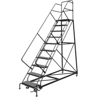Safety Slope Rolling Ladder, 10 Steps, Perforated, 50° Incline, 100" High TGS INDUSTRIEL