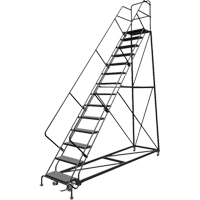 Safety Slope Rolling Ladder, 14 Steps, Perforated, 50° Incline, 140" High TGS INDUSTRIEL