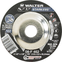 Depressed Centre Grinding Wheels - Stainless Type 27, 4-1/2" x 1/8", 7/8" Arbor, Type 27 TGS INDUSTRIEL